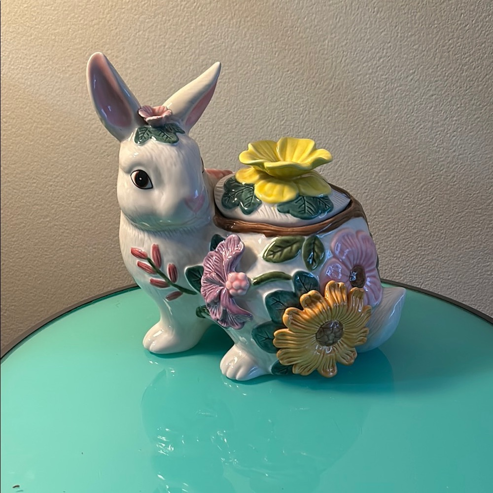 Floral Ceramic Bunny Planter